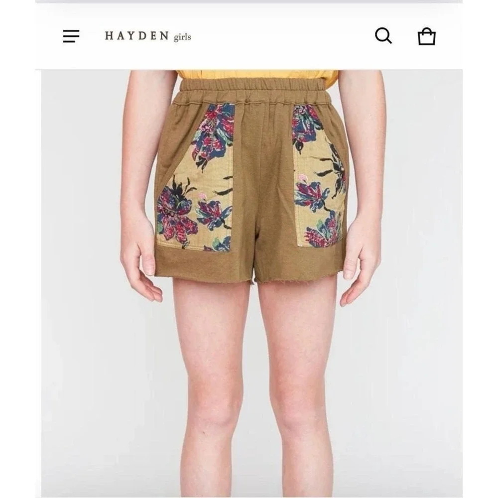 Floral Printed French Terry Shorts Olive‎